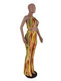 Tie Dye Halter Crop Top and Flared Pants Matching Suit ZAND-31209