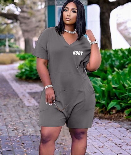 Short Sleeve V Neck Loose Casual Plus Size Rompers CN-99031