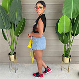 Hip Hop Printed Sleeveless Open Side Tank Crop Top CH-8225