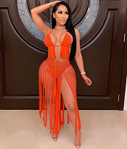 Sexy Women's Swimwear Beach Cover Up Solid Color Hollow Out Weaving Two Piece Bikinis Set ZS-085