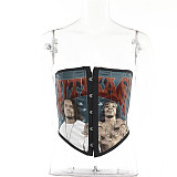 Strapless Portrait Print Vintage Hip Hop Corset Crop Top FL-21652