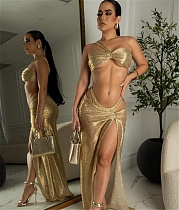 Bronzing Outfits High Split Maxi Skirts 3 Piece Bikini Sets ORY-5229