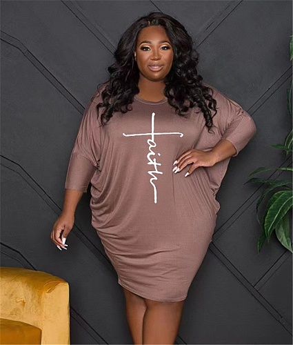 Long Sleeve Loose Casual Plus Size Dresses MQX-23608