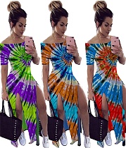 Hot-selling Tie-Dye One-Shouldered Irregular-Cut Dresses CYAO-8549