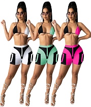 Hot Sale Summer Women Bikini Printed Deep V Neck Halter Bra Shorts Two Piece Swimsuit Set CHENGX-054