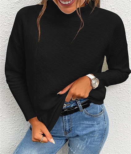 Knitted Half High Collar Long Sleeve Pullover Sweater OYW-20553