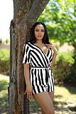 Deep V Neck Short Sleeve Striped Rompers ZHUOM-9162
