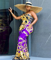 Vintage Print Strapless Plus Size Evening Dresses WEIP-80688