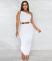 Sexy Skew Collar Ruched Sleeveless Bodycon Dress YF-10139