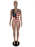 American Flag Print High Cut One Piece Swimsuit ML-7222