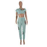 Workout Hole Hollow Out Crop Top and Pants Set SD-20506