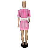 Plaid Cardigans Crop Top Bodycon Skirts 2 Piece Set MN-9336