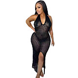 See Through Halter Backless Slit Beach Party Dresses XNS-6878