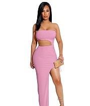 Sexy Strapless Cut Out High Split Party Dress MELS-8210
