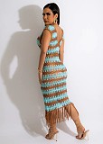 Fishnet Crochet Knitted Tassel Beach Dress OSM-4367
