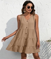 Casual Sleeveless Button Down Loose Tank Dresses MA-510