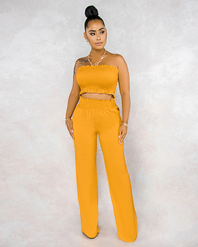 Strapless Crop Tops Loose Wide Leg Pants Outfits AIBL-5006