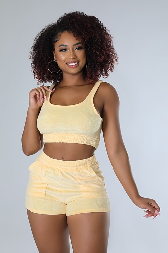 Solid Sleeveless Tank Crop Top and Shorts Tracksuits RM-6349