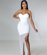 Hot Drill Mesh See Through Strapless Party Dresses NY-2447