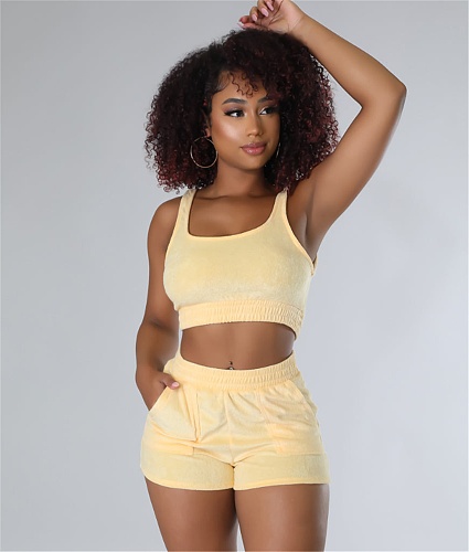 Solid Sleeveless Tank Crop Top and Shorts Tracksuits RM-6349