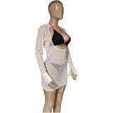 Sheer Mesh Long Sleeve Cover Ups Beach Dress MANW-8389