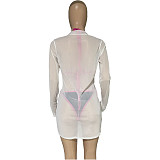 Sheer Mesh Long Sleeve Cover Ups Beach Dress MANW-8389