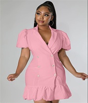 Double Breasted Puff Short Sleeve Blazer Dresses HM-6620