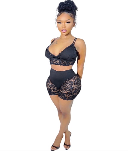 Sexy Bra Lace See Through 2 Pieces Shorts Sets SH-390357