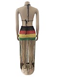 Beachwear Knitted Crochet Halter Bra Tassel Skirt Sets OSM-4371