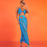 Beach Swimsuit Halter Bra Crop Top and Maxi Skirt Sets ZS-0484