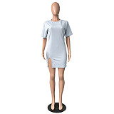 Loose O Neck Short Sleeve Basic T Shirt Casual Dress HGL-1898