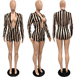 Striped Deep V-neck Long Sleeve Clubwear Romper YNS-1816