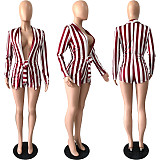 Striped Deep V-neck Long Sleeve Clubwear Romper YNS-1816