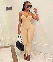 Low Cut Sleeveless Stretchy Fitness Sport Jumpsuit FSL-192