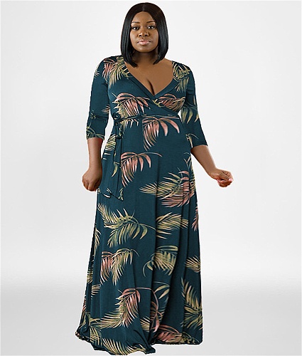 Long Sleeve Printed Elegant Lace Up Maxi Dresses OSS-22422