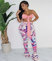 Lace Up Bandage Strapless Crop Tops Skinny Pants Suit ZNN-9152