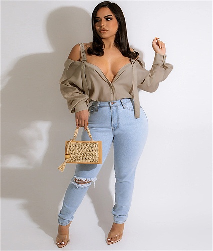 Sexy Off Shoulder Strap Long Sleeve Blouse Tops CHENGX-251