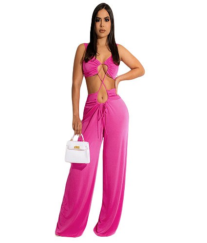 Spaghetti Strap Hollow Out Wide Leg Jumpsuits CHENGX-285