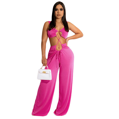 Spaghetti Strap Hollow Out Wide Leg Jumpsuits CHENGX-285