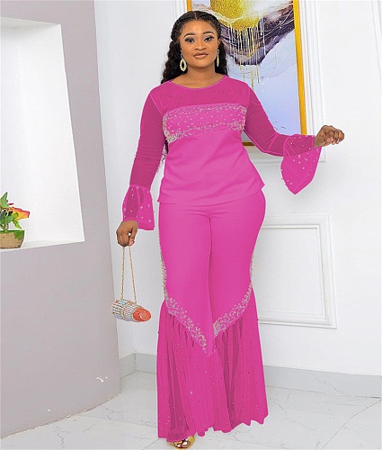 Beading Flare Sleeved Pullover Wide Leg Pants Outfits CYA-9962