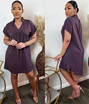 Simple Solid Color Short Sleeve Loose Pullover Dresses OLD-8619