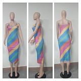 Rainbow Striped Spaghetti Strap Bodycon Dresses OLD-8611