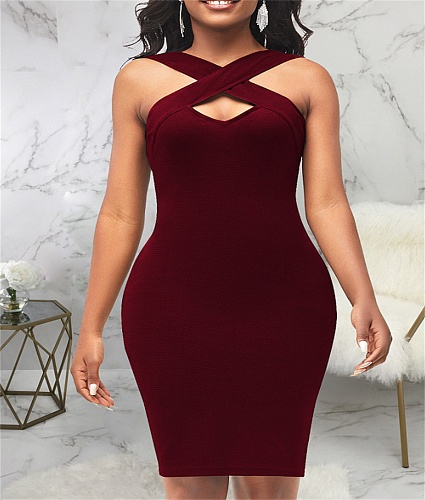 Solid Color Sleeveless Casual Bodycon Tank Dress JX-5494