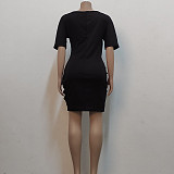 Solid Short Sleeve Solid Bodycon Slim Casual Dress JX-5436
