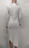 High Waist Long Sleeve Irregular Front Slit Dress XMY-9377