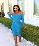 Off Shoulder Long Sleeve Ruched Bodycon Dresses BLX-61010