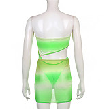 Gradient Strapless Hollow Out Bodysuit+Skirt Sets HLJKJ-21933