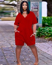 Cotton Short Sleeve Loose Rompers with Pocket TE-4440