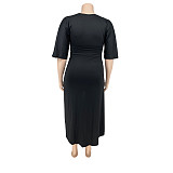 V Neck Lace Up Asymmetrical Plus Size Dresses NUOSHA-88078