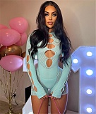 Mesh Patchwork See Through Sexy Hollow Out Rompers BANT-7206